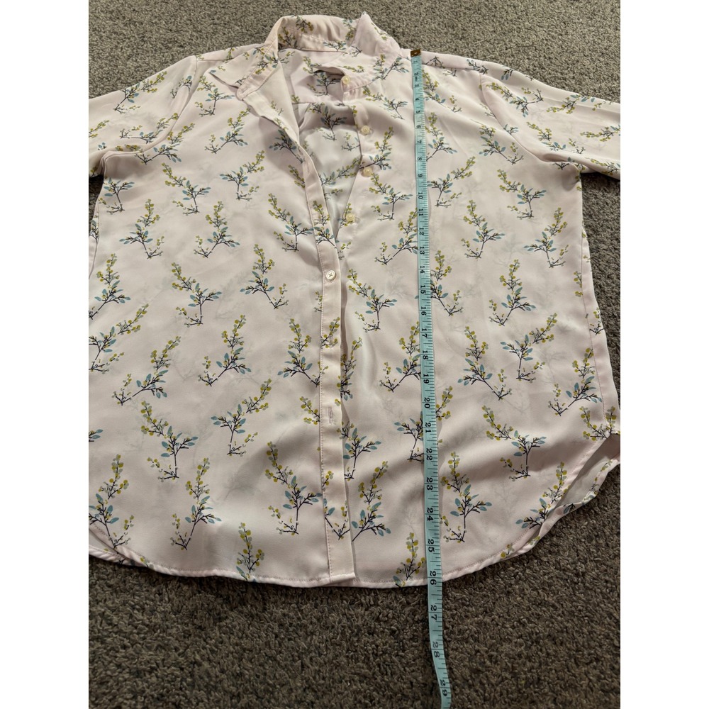 LOFT Blouse Womens MP White Floral Button Down Long Sleeve Petite Cottagecore - Picture 8 of 11
